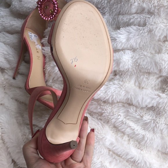 DEIMILLE pink suede heels with rhinestone buckle - Picture 4 of 8